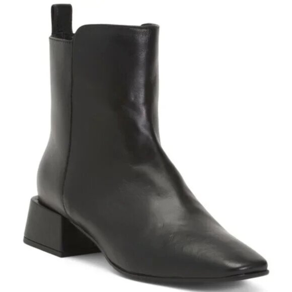 NAPOLEONI black leather square toe ankle boots Made In Italy - Picture 1 of 12